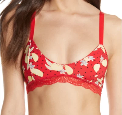Bralette para mujer Free People rojo floral punteado encaje limones inalámbrico sin relleno Foto 1 de 4