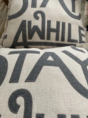New 2X  Allen Roth “ Stay A While “Home Sentiment Decorative Pillow, 18"x18” - Image 1 of 4