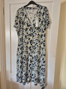Ladies Blue/Black/Yellow Mix Floral Dress Size 16 New With Tags - Picture 1 of 5