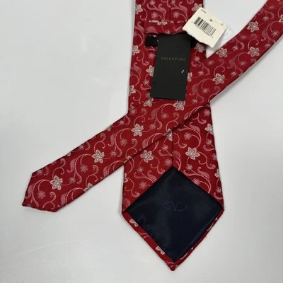 Valentino Tie Mens Red 100% Silk Floral Geometric Made Italy Formal Wedding NWT - Image 1 of 4