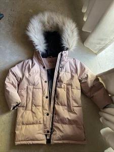 Zara Girls Size 7 Muted Pink Jacket Faux Fur Hood - Picture 1 of 3