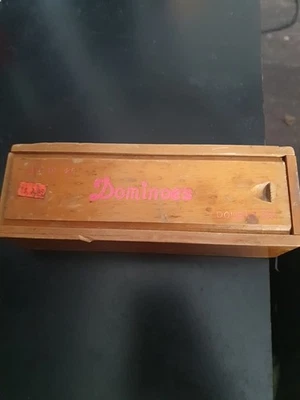 Vintage Dominoes Double Six Set of 28 Wooden Dovetailed Wood Wooden Box Domino - Image 1 of 4