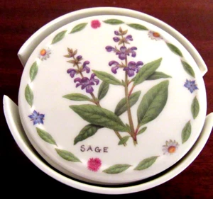 New! Kent Pottery Set of Six Round Melamine Coasters w/ Caddy...Ass. Herb Motifs - Picture 1 of 5
