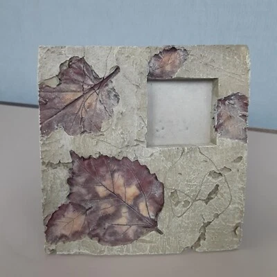Decorative Rustic Primitive Textured Leaves faux stone Picture Frame 2x2 - Image 1 of 4