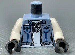 LEGO Minifigure Torso Denim Biker Jacket Silver Chain Hares of Havoc on Back x1 - Picture 1 of 6