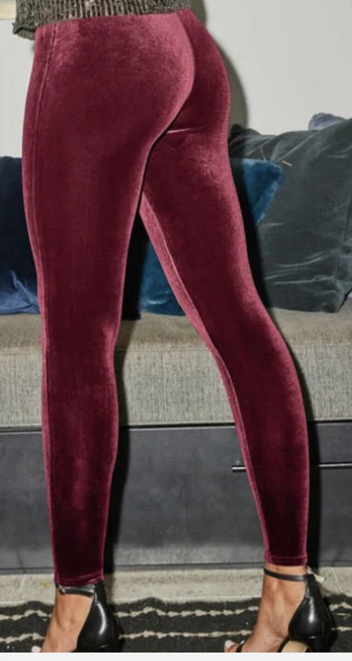 Auténticos LEGGINGS SPANX Terciopelo Brillante Cintura Alta-Ricos Borgoña #2070-Talla PEQUEÑOS Foto 1 de 4