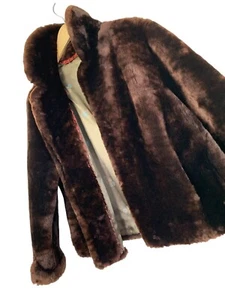 VTG 50s Genuine Shearling Fur Teddy Coat Lamb Size M/L Plush Cold Winter 8697 - Picture 1 of 11