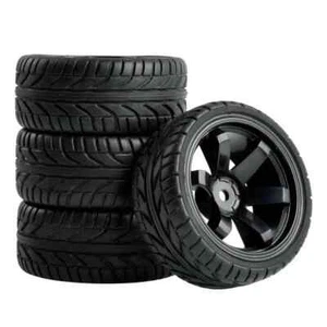 4pcs 1/10 Rubber Tires &12mm hex Wheels Rims Set for RC 1:10 On Road Touring Car - Picture 1 of 10