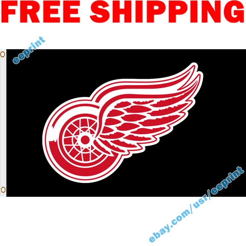 Deluxe Detroit Red Wings Logo BLACK Flag Banner 3x5 NHL 2022 Fan Home Decor NEW Cover