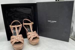Saint Laurent YSL Tribute Nude Patent Leather Platform Sandals Pumps 39.5 $1150 - Picture 1 of 12
