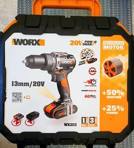 New WORX WX352 18V (20V MAX) 60Nm Brushless Combi Hammer Drill with x2 2.0Ah - Picture 1 of 7