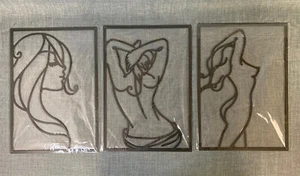Metal Wall Art Decor, Woman Silhouette Line Sculpture - Black, Set of 3 - New - Picture 1 of 4