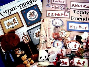 2 VINTAGE TEA TIME TEDDY BEARS AND FRIENDS COUNTED CROSS STITCH PATTERN BOOKS - Picture 1 of 3
