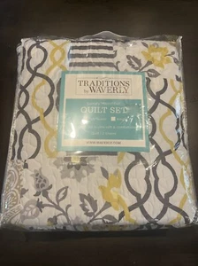 Waverly Traditions Set in Spring 3 Piece Full Queen Quilt Grey and Yellow - Picture 1 of 3