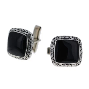 925 Sterling Silver, Mens Black Onyx Cuff Links, 20mm Cufflinks, Black Onyx, Sil - Picture 1 of 2