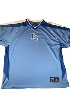 Majestic Cooperstown Collection Kansas City Royals Jersey Azul Polvo KC Blanco - Imagen 1 de 8