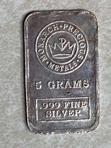 5 gram Silver Bar Monarch Precious Metals Bullion Less than an ounce F116 - Picture 1 of 2