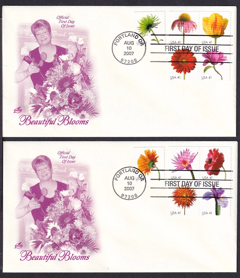 2007 Flowers Blooms 10 different Sc 4176-4185 booklet FDCs with ArtCraft cachets - Image 1 of 1