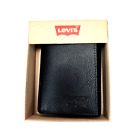 Levi's Men's Tri-fold Wallet Leather Black Gift Box Rfid Block Brand New