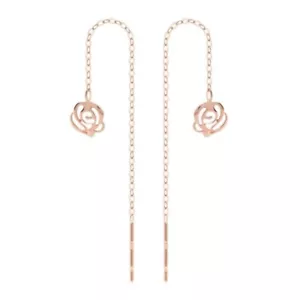 JNK 14K Solid Rose Gold Rose Shape Long Threader Drop Dangle a Pair of Earrings - Picture 1 of 5