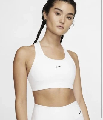 Новый Nike Dri-Fit спортивный бюстгальтер Nike Swoosh обучение средний поддержки плюс 1 X белый - Изображение 1 из 4