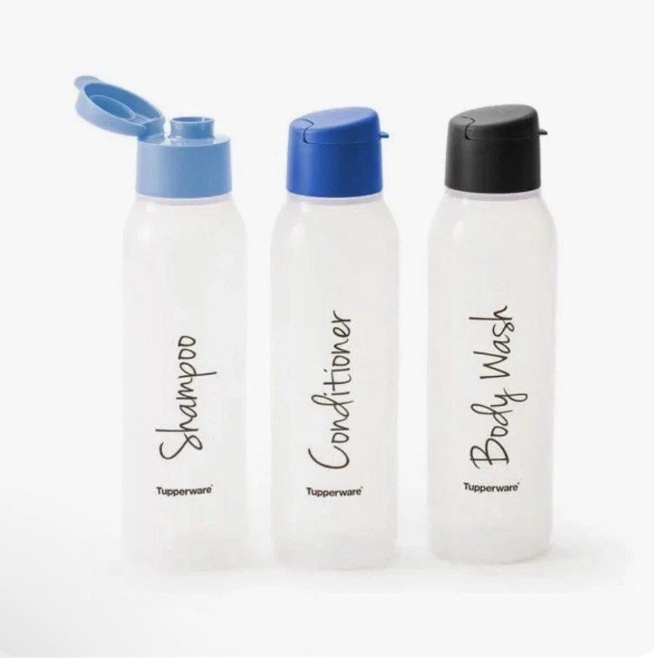 Tupperware Shower Bottles Set Of 3 New 750ml Blue Lids - Image 1 of 1