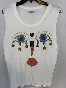 Lauren Moshi Women’s Sleeveless T Shirt Size Large Color White With Face Graphic - Picture 1 of 10