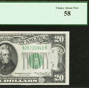 1934A $20 Federal Reserve Note PCGS 58 - New York BB Block Fr 2055-B - Picture 1 of 3