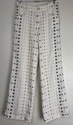 Calça Anthropologie ett:twa linho ilhós cropped perna larga tamanho 6 bolinhas 1951 - Imagem 1 de 4
