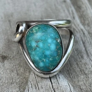 Kay Yazzie Navajo Ring Sterlingsilber High Dome Web Türkis Größe 9 Vintage - Bild 1 von 17