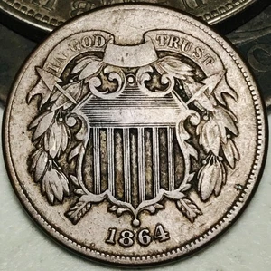 1864 Two Cent Piece 2C Civil War Date Large Motto US Copper Coin CC28422 - Picture 1 of 4