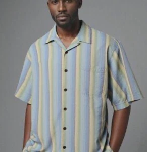 Tommy Bahama Striped Soft Multicolored Button Up Shirt Silk Size L - Picture 1 of 9