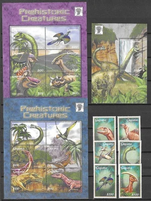 Guyana 2001 Wildlife Prehistoric Fauna Dinosaur compl set, 4 MS + 4 SS MNH - Image 1 of 3