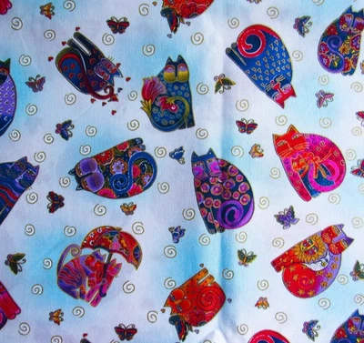 1 yd Laurel Birch FABULOUS FELINES Tossed Cloudy Clothworks Quilting Fabric HTF - Image 1 of 3