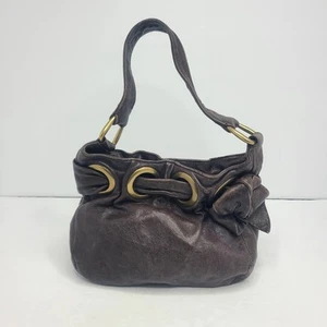 Kooba Women's Hobo Handbag Purse Brown Leather Small Shoulder Bag Bow Accent - Picture 1 of 6