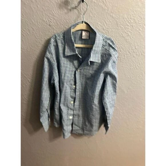 Camisa masculina branca roxa verde xadrez manga longa botão Izod tamanho 8 - Imagem 1 de 4