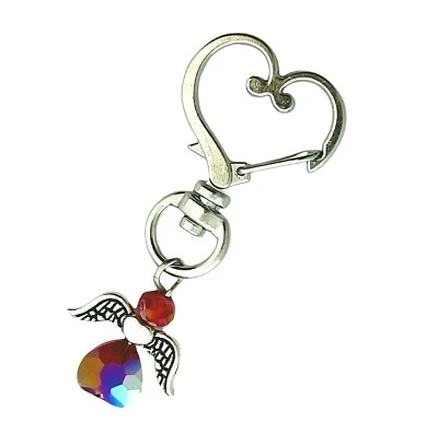 Rojo AB Cuentas Plata Corazón Ángel Regalo Cadena Auto Cierre Llavero Monedero Dije Foto 1 de 2
