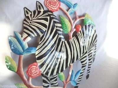 Placa de arte de metal colorida zebra grande decoração quarto de bebê selva 23x23" fofa - Imagem 1 de 3
