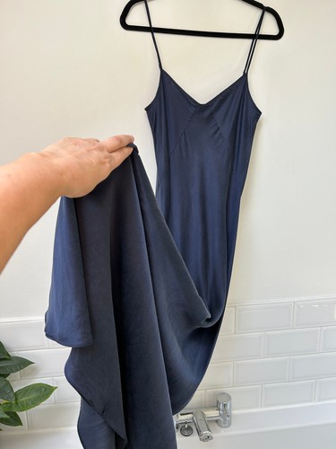 Maxi abito T ALEXANDER WANG blu navy 100% seta taglio sbiadito PICCOLO UK8 10 £482