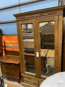 65564 Antique Victorian Oak 2 Door Wardrobe Cabinet - Picture 1 of 23