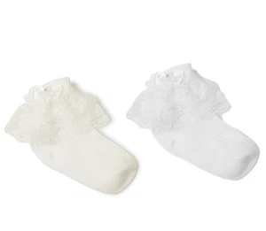 Girls Lace Frill Bow Socks - Ideal for Christenings, and all Special Occasions - Picture 1 of 5