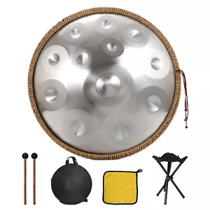 12Notes Silver Handpan Drums 22'' D Minor Steel Hand Drum With Soft Hand Pan Bag - Picture 1 of 10