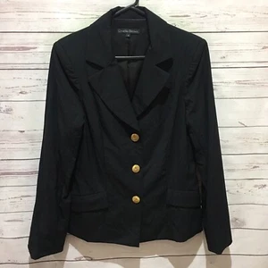 CHARLIE BROWN Jacket Blazer 100% Wool Size 12 Black with Gold Button - Picture 1 of 8