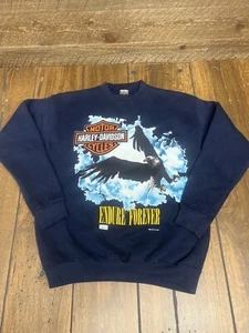 Sudadera De Colección EE. UU. Años 80 90 Marca Harley Davidson Estampado Águila Para Hombres Azul Mediano - Imagen 1 de 6