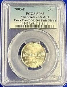 2005P Minnesota Quarter FS-803 PCGS Sp-68 Extra Tree DDR-004 Satin Finish Error - Picture 1 of 9