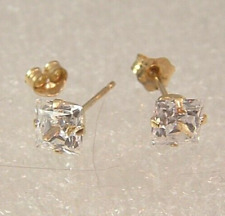14 karat CZ post earrings - 14K gold 5.5 MM Princess cut Cubic Zircnia earrings