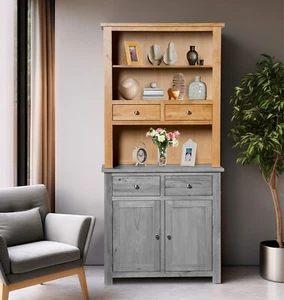 Small Sideboard Top, Solid Oak Display Cabinet, Wooden Dresser Top with Drawers - Picture 1 of 8