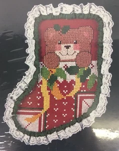 Counted Cross Stitch Kit 9112 Teddy Bear Trim 'N Wire 6” Sock Christmas Stocking - Picture 1 of 4