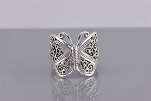 Anillo Banda de Plata Esterlina Encaje Filigrana Alas de Mariposa Talla 925: 9,5 - Imagen 1 de 8