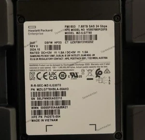 Samsung PM1653 7.68TB HPE SSD SAS 24Gbps MZ-ILG7T60 MZILG7T6HBLA-00AH3 - Afbeelding 1 van 1